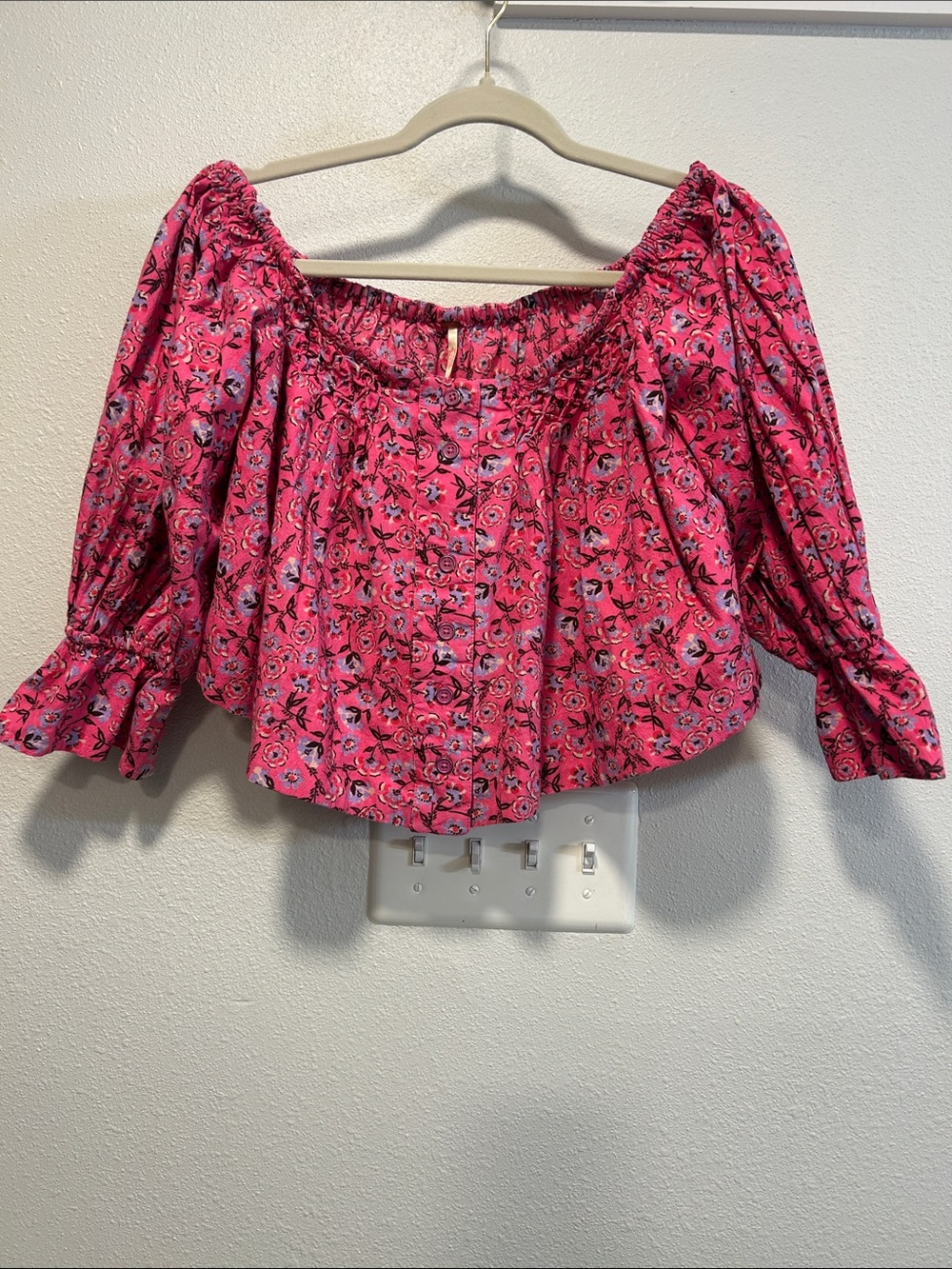 Free People Pink Floral Off-Shoulder Smocked Blouse